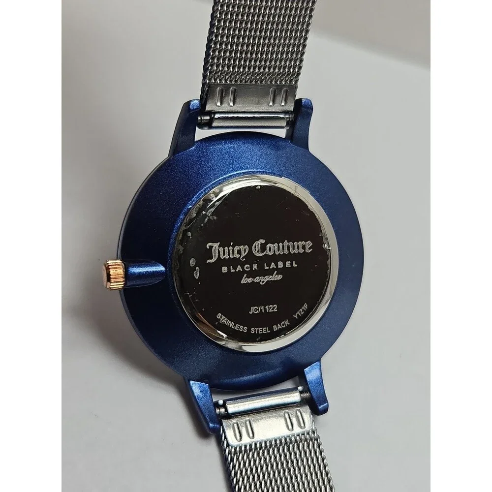 Juicy Couture Black Label Womens Blue Rose Gold Crystal Mesh Watch New Battery